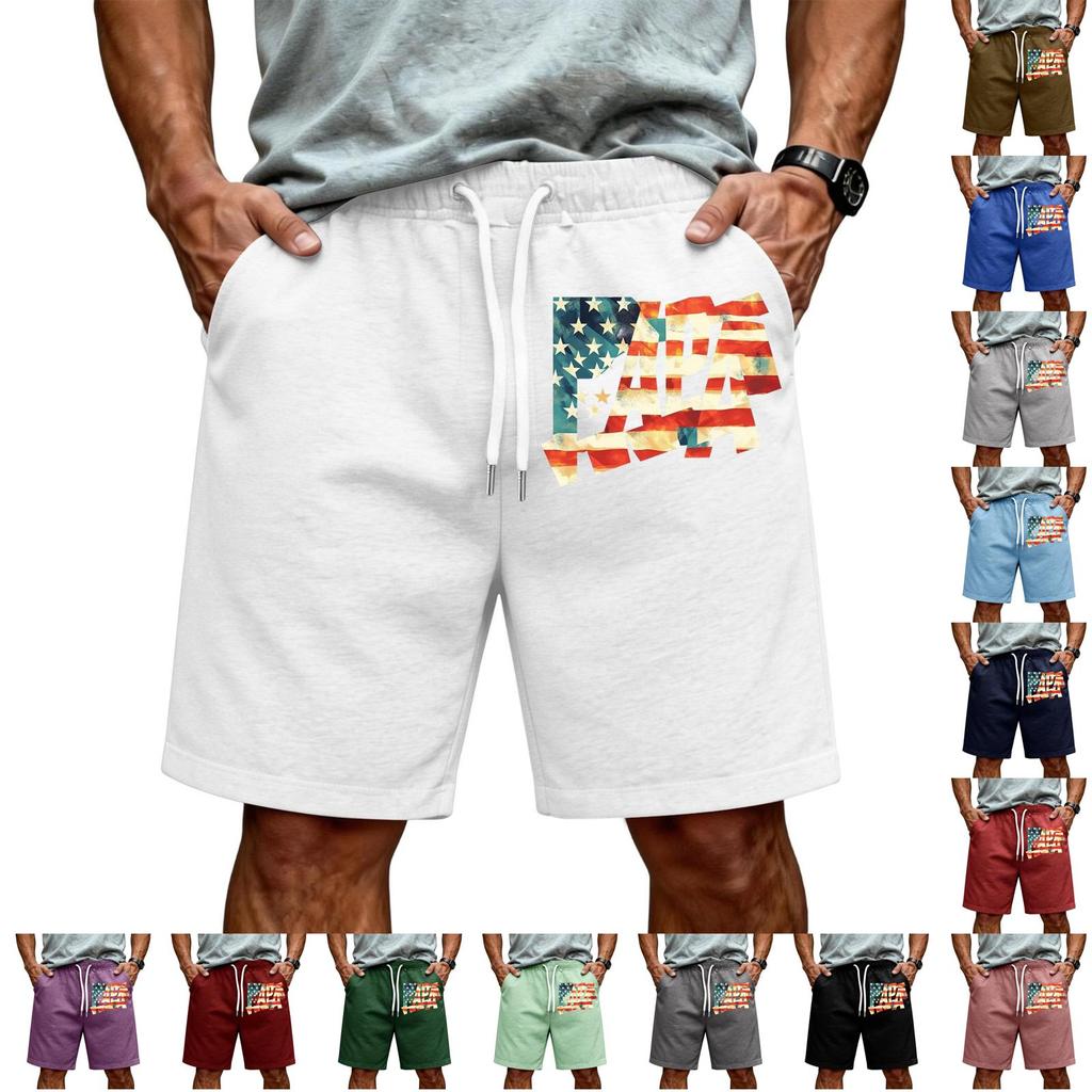 Men's Casual Drawstring Waist Shorts with Flag Print Lightweight Comfortable Fit Suitable for Daily Wear and Outdoor Activities