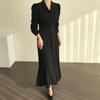 Long Suit Collar Dress Gift Belt Slimming Up The Waist Temperament Long Sleeved Fishtail Long Skirt Commute Spring Autumn