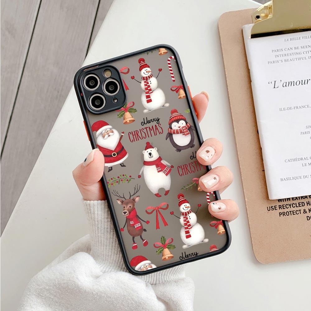 Case For iPhone 17 16 15 13 12 11 14 Pro Max 15 Plus 16e 17 Air Shockproof Clear Matte Cover Christmas Theme Cane Picture Fundas