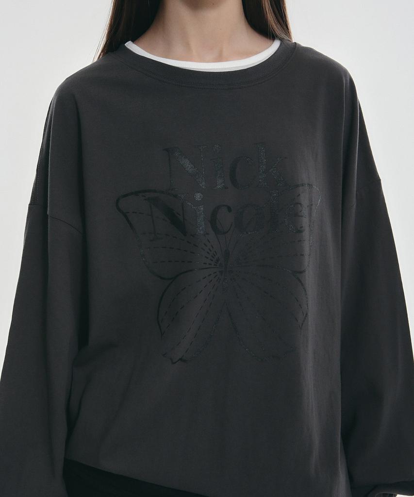 Nigaennikol Butterfly Signature Ls Top_Charcoal Black