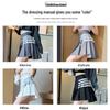 Wang Xinling High-Waisted Pleated Skirt: Short Front, Long Back, 4-Stripes, Slimming A-Line Mini Skirt.