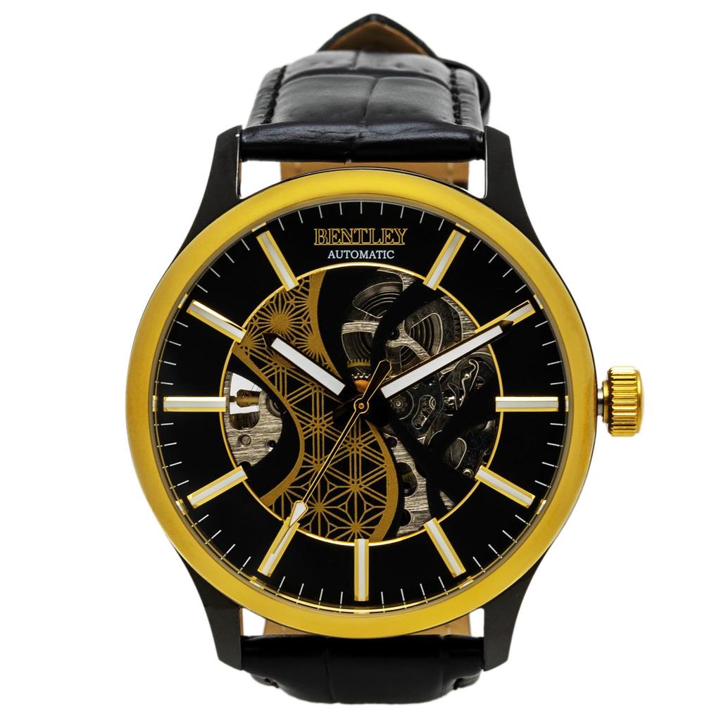 Automatic Watch Analog Leather Strap Mechanical Automatic Bentley Gold Black [Clefer] Men's BT-AM320-GD