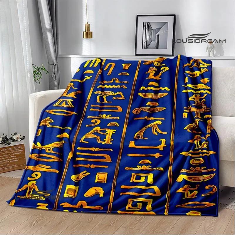Egyptian Pictograph Symbol Printed Blanket Picnic Blanket Warm Flannel Blankets Home Bed Linings Blankets for Beds Birthday Gift