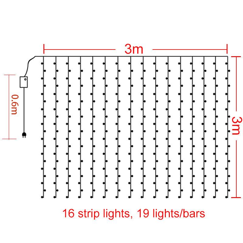 3Mx1M LED Icicle Curtain Lights Christmas Garland Fairy String Light Indoor Outdoor Wedding Lighting Home Party Garden Decor New