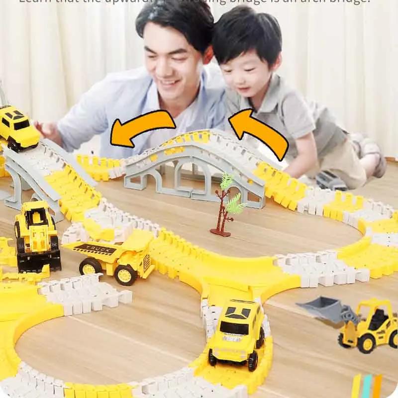 137-467Pcs Children Electric Track Toy Car Engineering Car Kids Educational Toys Track Car Train Toys For Children Birthday Gift