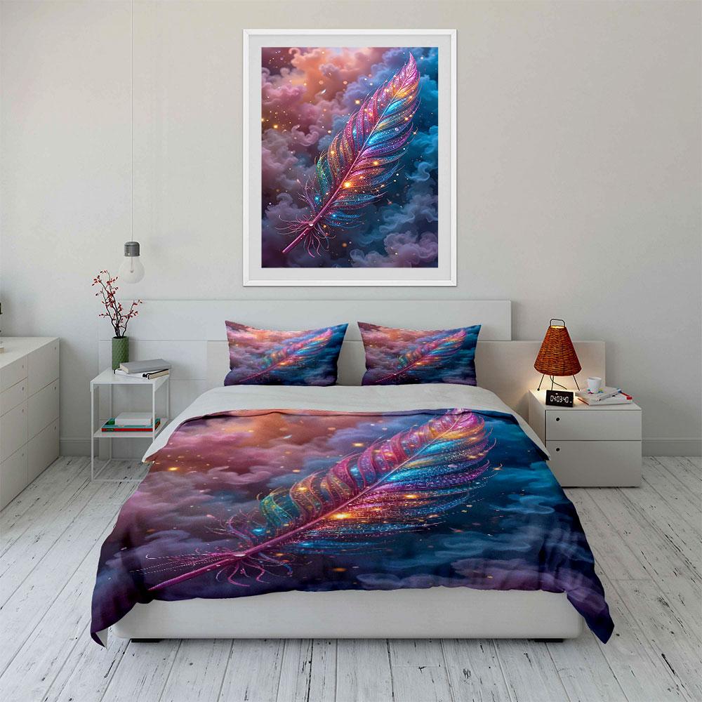Colorful feather with sparkles. Bedding sets Duvet cover sets Duvet covers Pillowcases(1 * Duvet Cover 2 * Pillowcases without duvet insert)