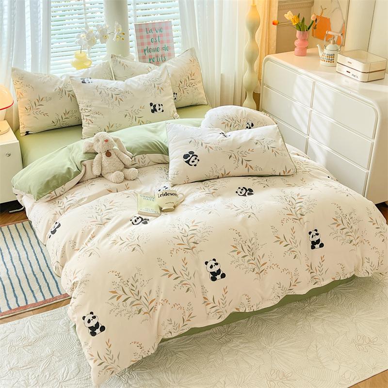 Class A Maternal And Infant Grade Washed Cotton Bed Four-Piece Set, Children'S Cartoon Bed Sheet Quilt Cover, Dormitory Single Quilt Cover 3Pcs Set