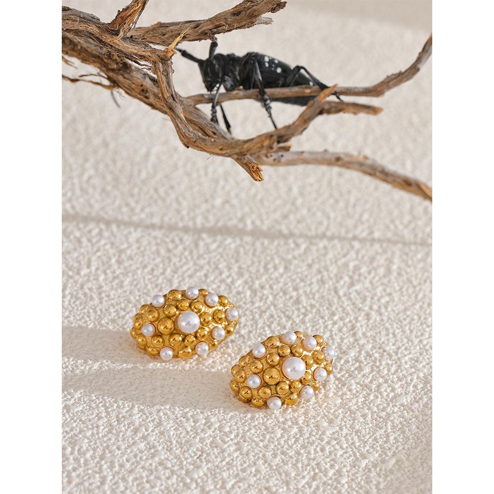 Yhpup Stainless Steel Vintage Fashion Imitation Pearl Fashion Earrings for Women Gold Color Jewelry