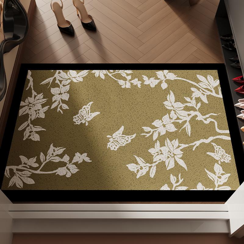 Retro Green Welcome Entrance Mat Rug Absorbs Dirt Door Mat Non-Slip Floor PVC Doormat Cuttable Hallway Mat