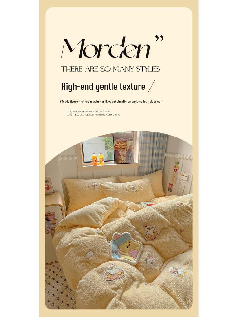 Winter Plush Velvet Bedding Set: Flannel Fleece Sheets & Teddy Duvet Cover