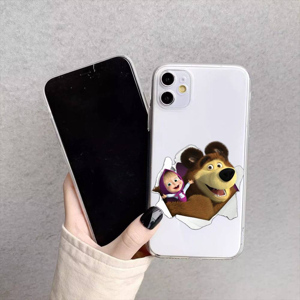 Masha And The Bear Phone Case For iPhone17,16,15,14,13,12,11 Plus,Pro Max Soft Transparent Cover iPhone15plus