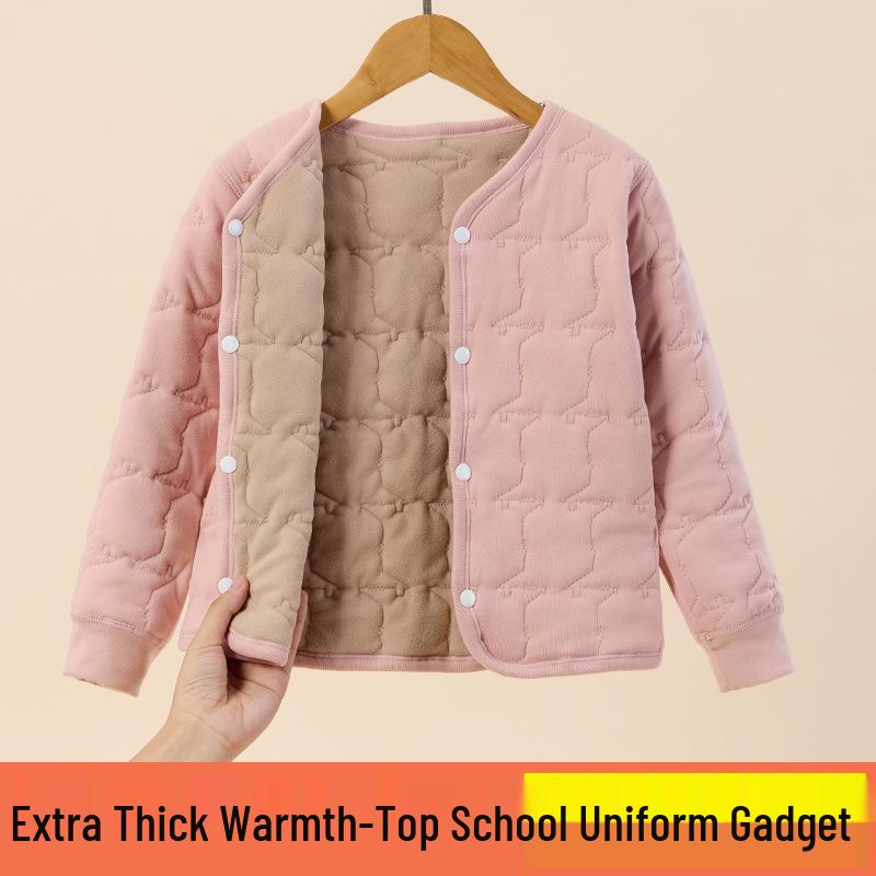 Winter Kids' Fleece-lined Cotton Jacket & Pants Set - Warm School Uniform for Boys & Girls