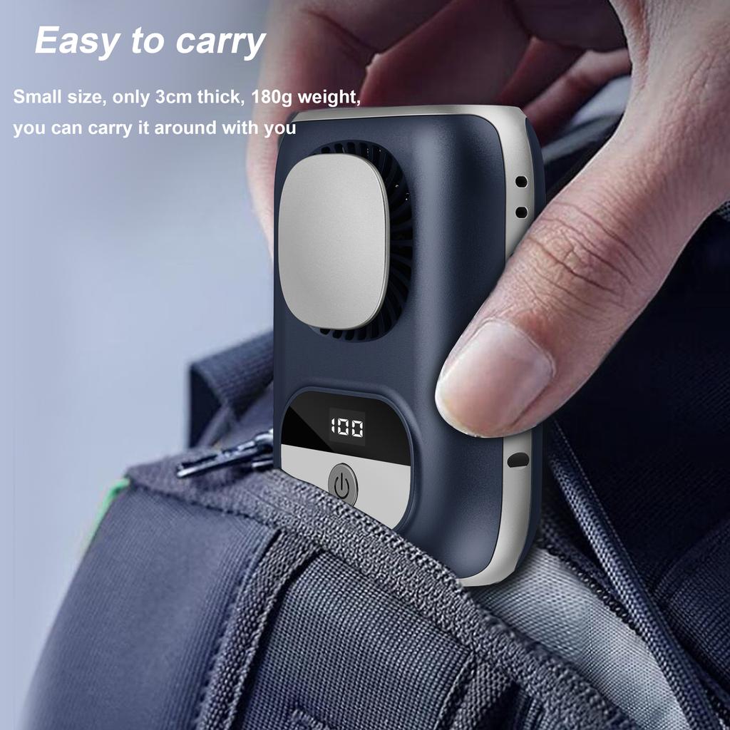 3CM Thin Tiny Portable Waist Fan 4000mAh Clip On Personal Neck Fan LED 12H Working 5 Speeds 10500RPM Strong Airflow with Lanyard