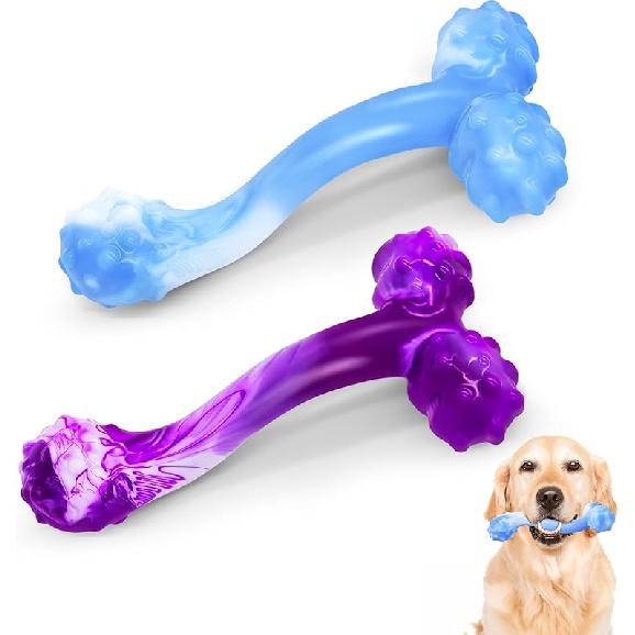 WinTour Indestructible Dog Bones for Aggressive Chewers, Tough Dog Toys for Aggressive Chewers, Durable Chew Toys for Medium & Large Breed, Heavy T Bones Blue Purple