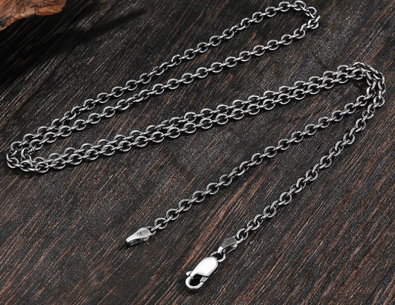 S925 Silver Vintage Distressed O-Shaped Cross Chain Necklace for Men and Women