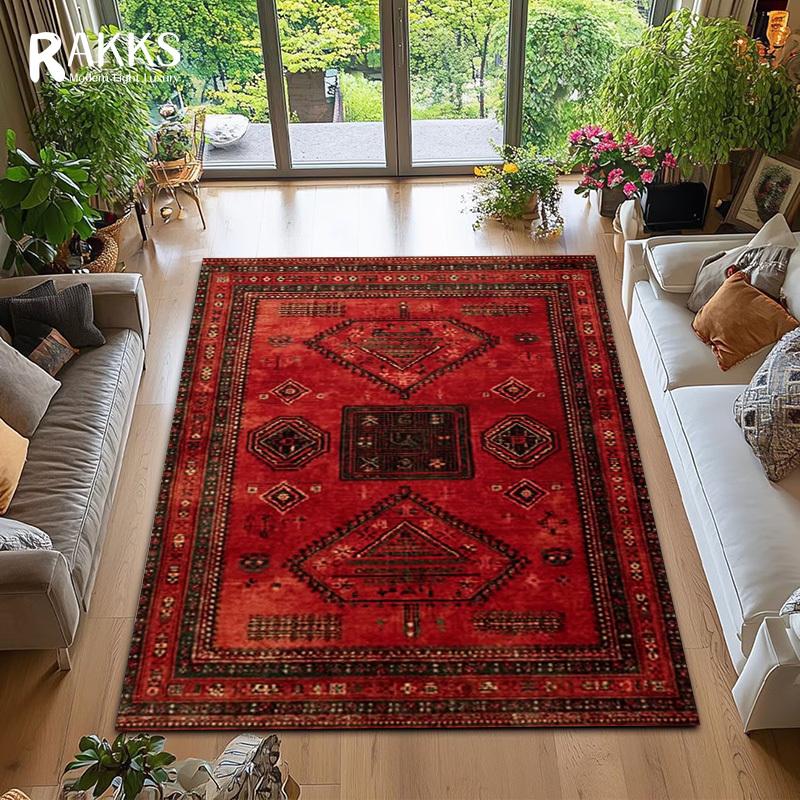 RAKKS Retro Czerwony Dywan Perski / Turecki Dywan Obszarowy Antypoślizgowy Dekoracja Salonu Dywan Pod Sofę Dywanik Sypialniany Dywanik Podłogowy Kuchenny