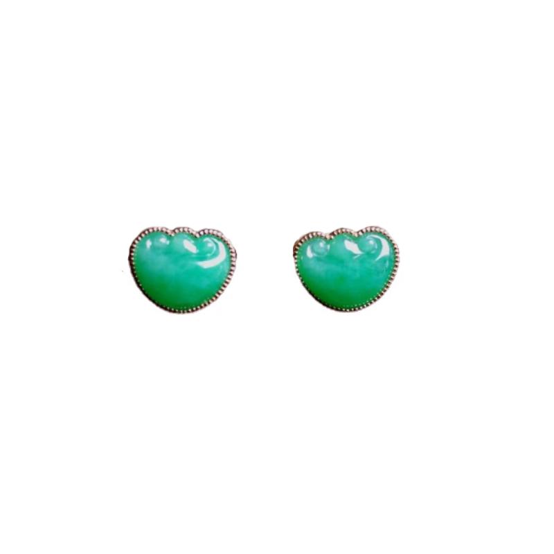 New In  Inlaid Chinese Style Exquisite Ruyi Earrings for Women Natural Hotan Jade Green Stud Earings Banquet Jewelry