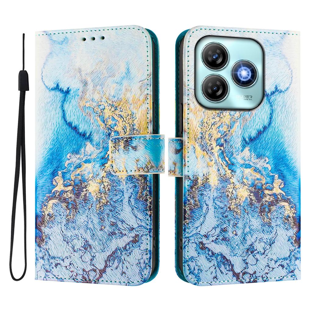 Funda de Cuero Pintado de Lujo con Mármol Color Océano Tipo Libro Billetera para ZTE Blade A52,A53,A73,V50 Vita,V40S,V60,A35,A55,A75...