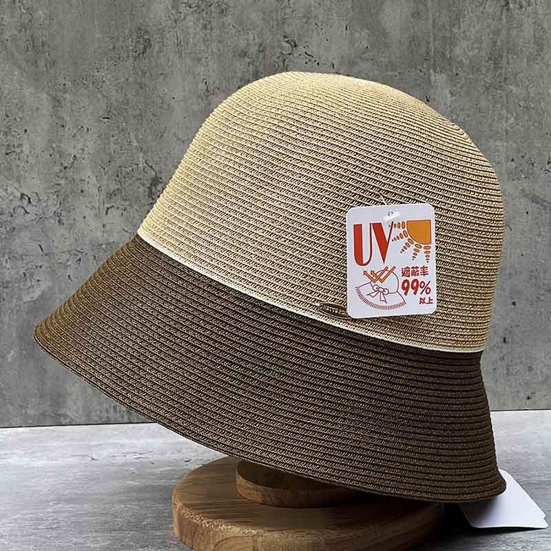 Japanese Dome Color Matching Straw Hat Women'S Summer Seaside Beach Vacation Travel Sunscreen Small Fresh Bucket Hat