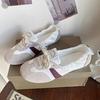 Französische Balletttrainingsschuhe Damen flacher Boden 2025 Frühling neue Schnürschuhe atmungsaktive Ein-Pedal weiße Schuhe Mode Einzelschuhe