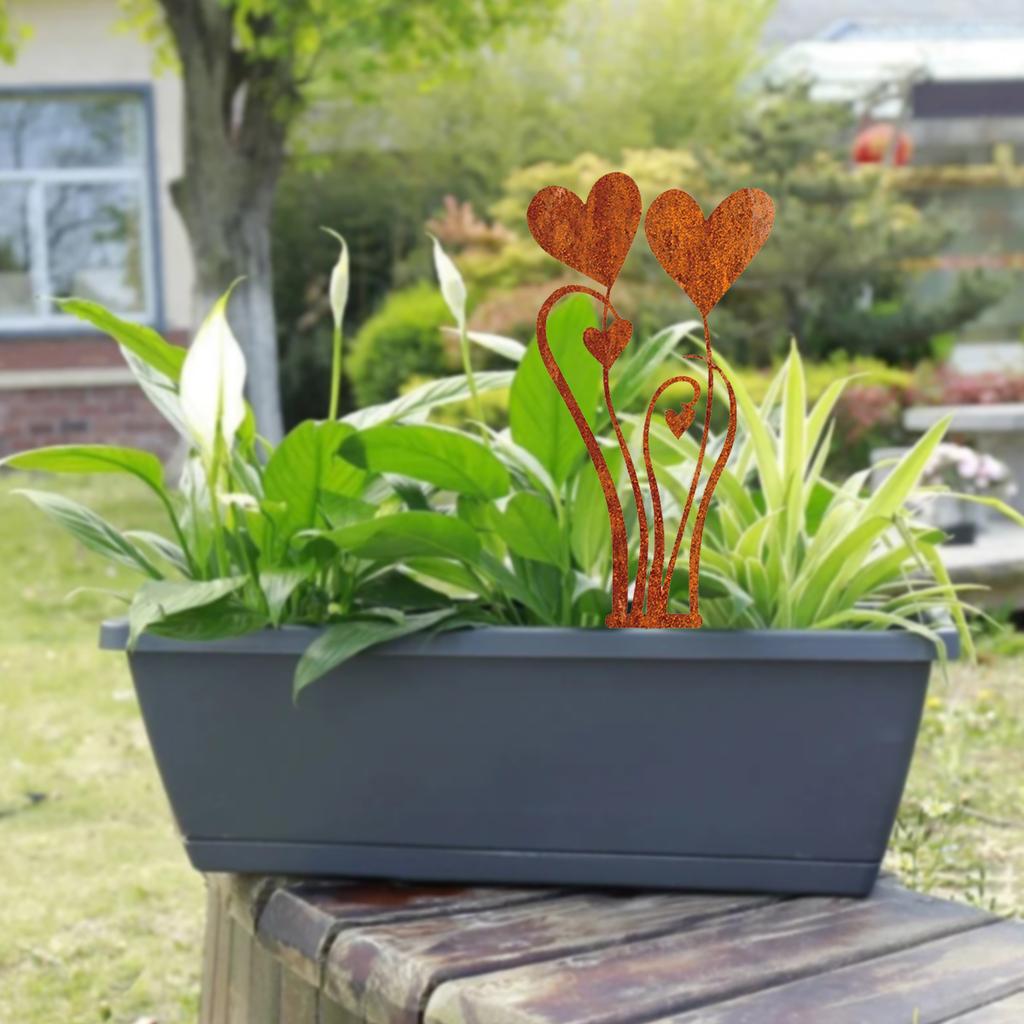 1Pc Iron Four-Heart Metal Garden Decoration Ground Plug, Outdoor Decoration, Intertwined Heart and Swirl Design, Suitable for Terrace, Courtya