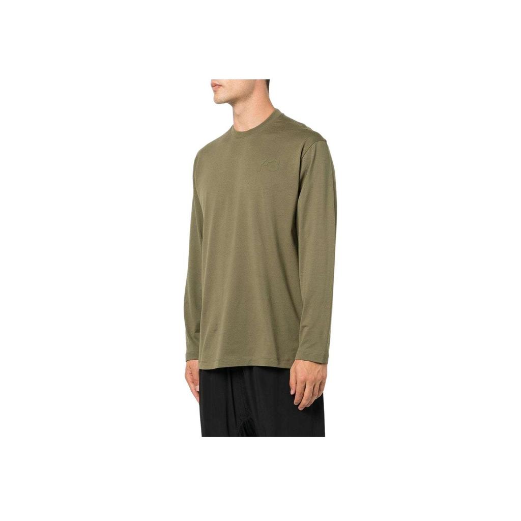 Y-3 Ss22 Solid Color Crew Neck Long Sleeve T-Shirt Men Tops Olive-Green HT2291
