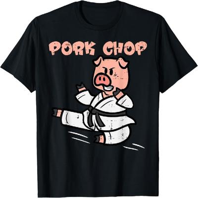 Pig Karate Pork Chop Funny Hog Swine Pun Men Boys Kids Women T-Shirt