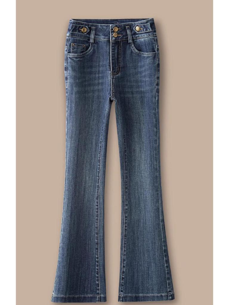 Stylish Women's High-Waist Micro-Flare Jeans, 2026 Spring/Autumn, Slimming & Versatile Body-Hugging Pants