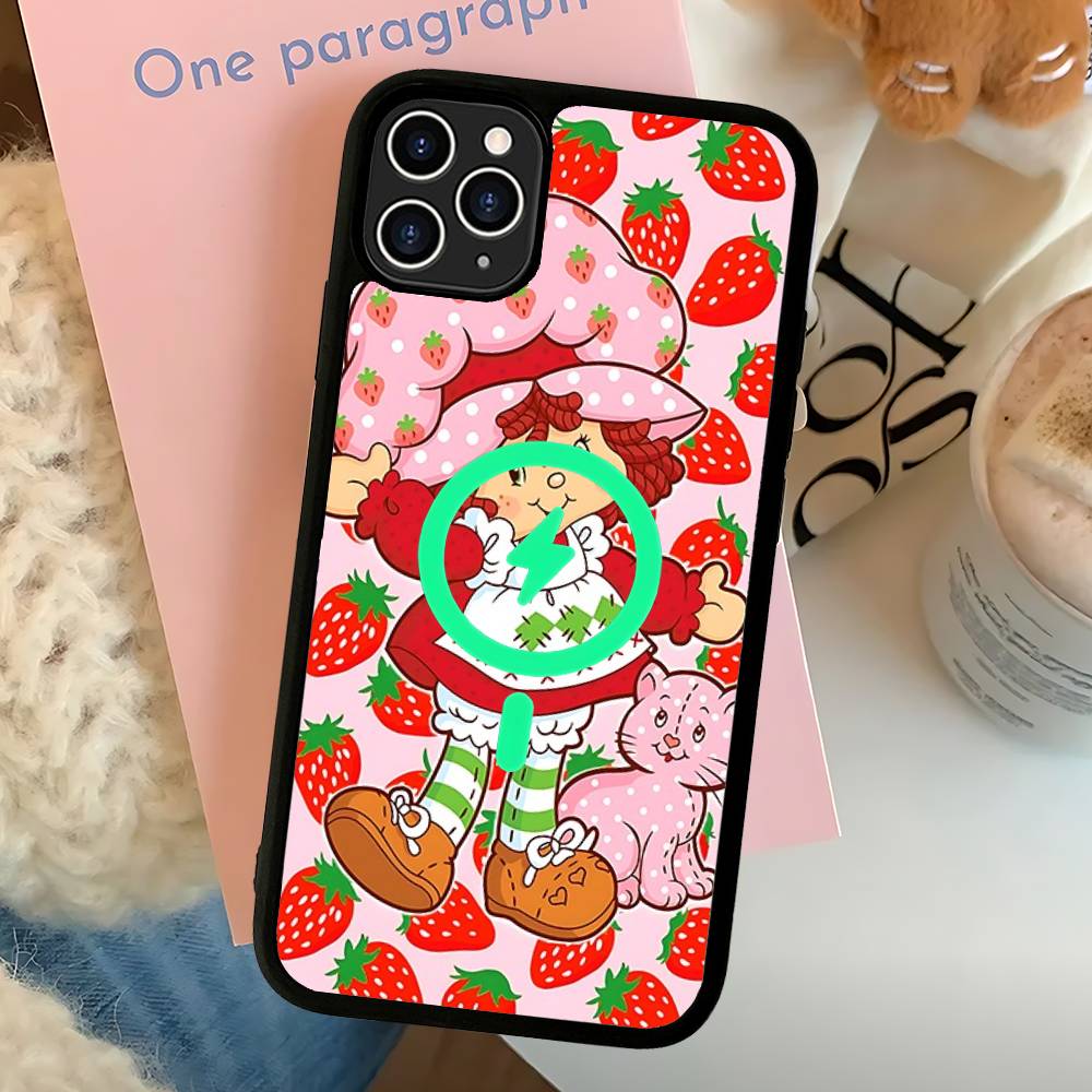 Cartoon Girl S-Strawberry S-Shortcake Magnetic Matte Phone Case For IPhone 16 17 15 14 12 11 For Magsafe Wireless Charge Cover