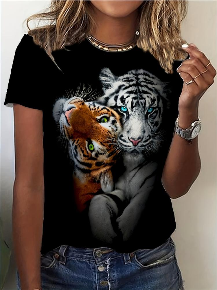 Sommer Freizeit Damen T-Shirt Cartoon Süße Katze Aufdruck O-Ausschnitt Kurzarm Damen Outdoor Lockeres T-Shirt Tops Elegante Kleidung