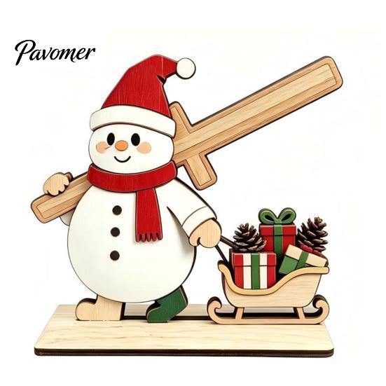 Reusable Wooden Christmas Figures Tabletop Ornament, Cute Spliced Elk/Santa Claus/Snowman Desktop Handmade Style Holiday Table Ornaments Decorations