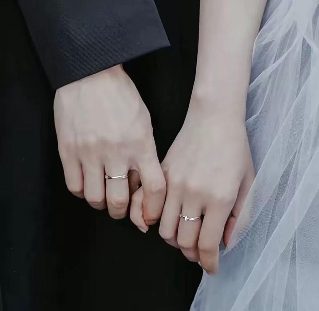 Trendy Geometric Couple Rings Adjustable Open Design Simple And Personalized