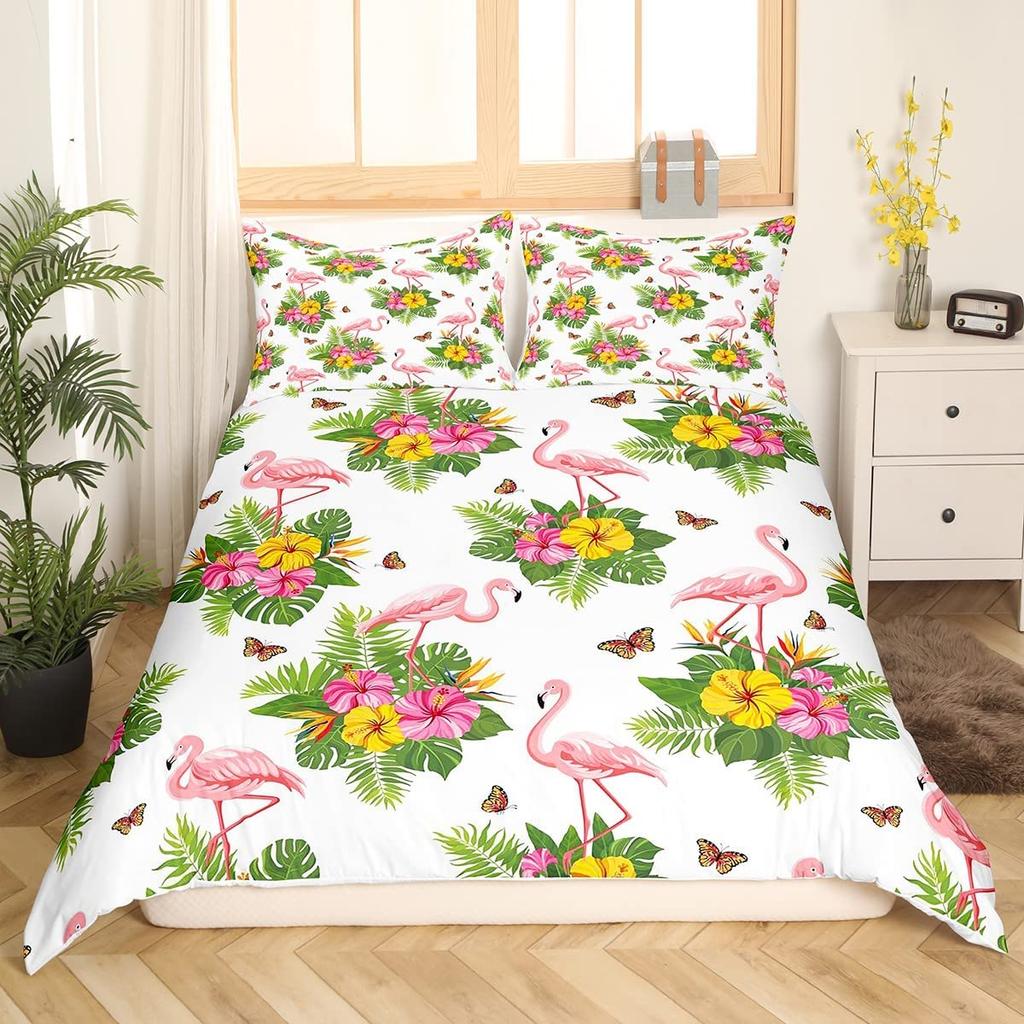 Red Flamingo Duvet Cover Set King Queen Size Polyester Comforter Cover Wild Animals For Kids Teens Animals Lovers Bedding Set