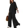 Women's Two-Piece Outfit Oversized 3/4 Sleeve Pullover Top And Wide Leg Pants Set Fall Casual Loose Lounge Set
