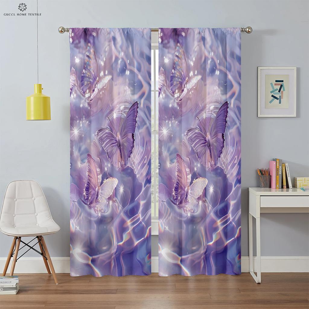 Fantasy Unicorn Window Curtains, Purple, Shiny, Custom, for Children's Room, Living Room, Kitchen, Home Decoration, 2PCs