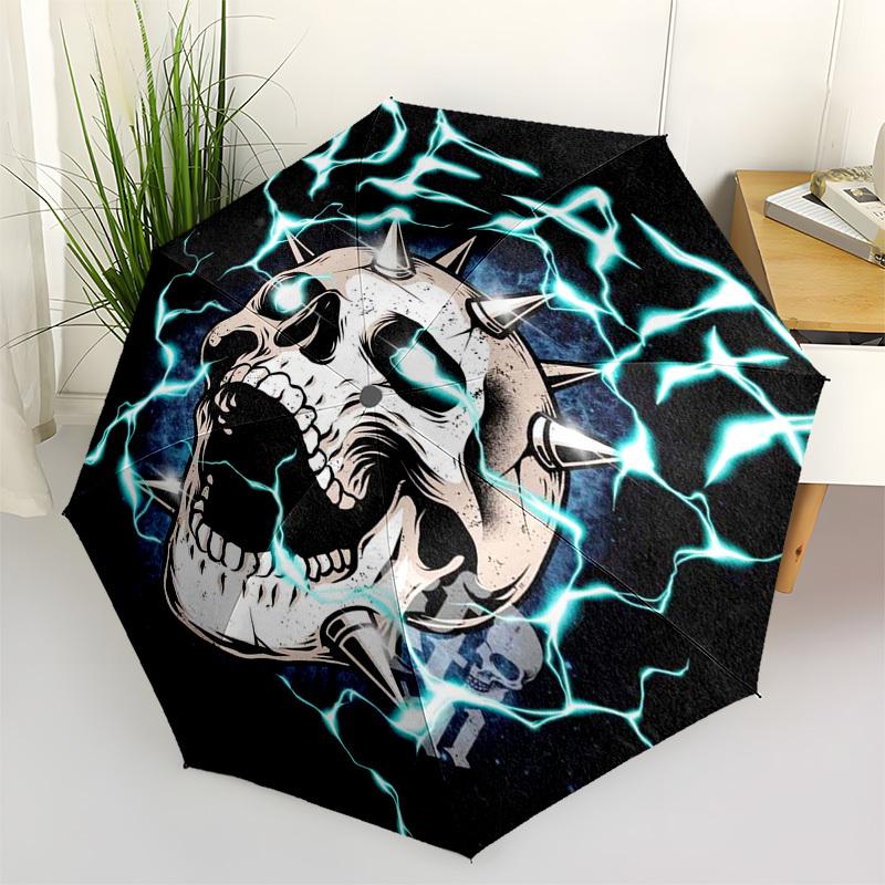 1pc Death Spiked Skull Automatic Opening/Closing Outdoor Umbrella with 8 Bone Iron Frame - Perfect Gift for Fans and Travelers!L015