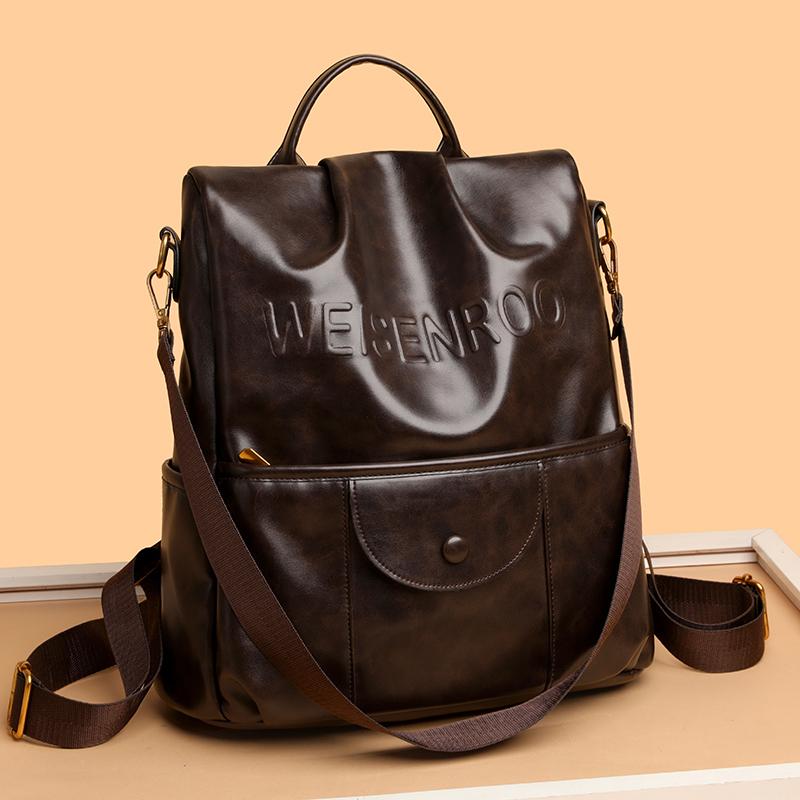 Soft Leather Letter Backpack Women's College Style Backpack Large Capacity Travel Bag