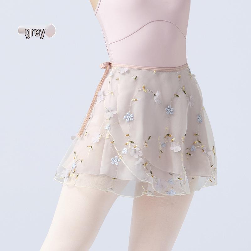 

Adult Lace-Up Ballet Tutu One-Piece Embroidered Dance Skirt M серый