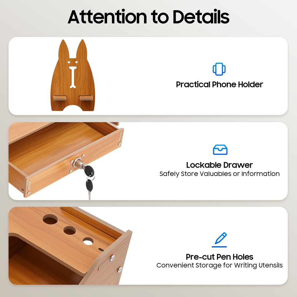 Ergonomic Computer Monitor Riser Stand with Locking Drawer, Natural Wood Finish Desk Organizer for Office & Home, Holds 11 Lbs