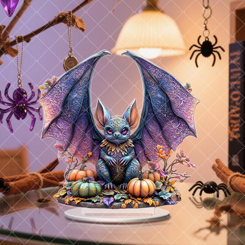 Halloween Bat Home Decoration Ornament - 2D Flat Acrylic Desktop Ornament, Four Seasons Decoration, Novelty Home Decor, Perfect Durable for Bedroom 19.4*20cm