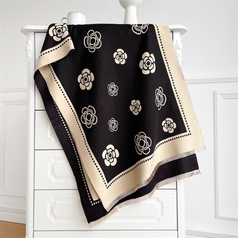 Camellia cashmere scarf women's winter senior sense versatile thickened warm scarf air conditioner shawl