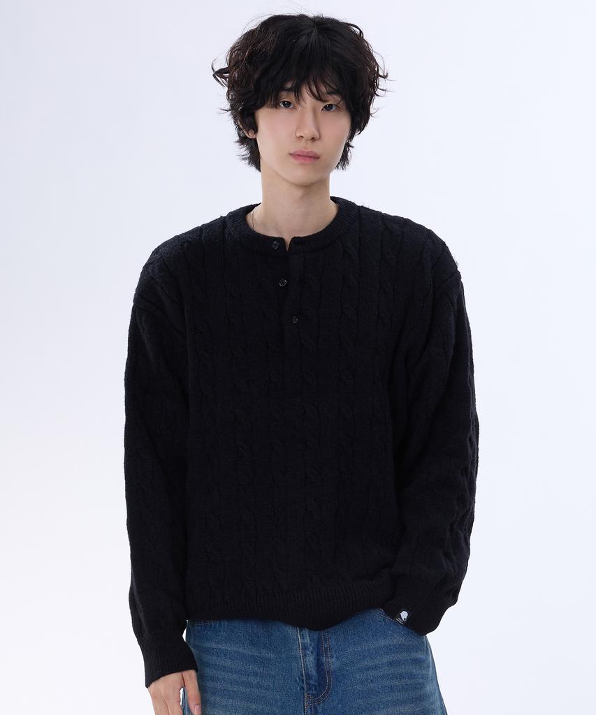 GHOST REPUBLIC Cable Henley Neck Knit 4 Colors Gkm-161