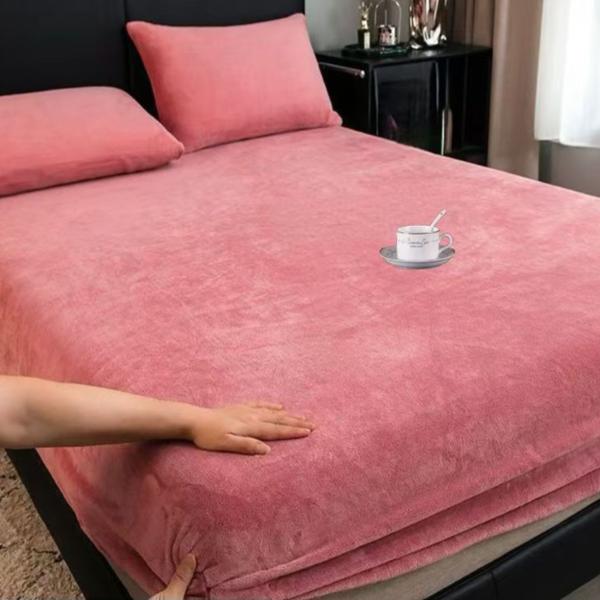 Vintervarm solid flanell elastisk bånd Lakenmadrassbeskyttertrekk Supermyk Koselig kingsize dobbeltseng laken uten putevar