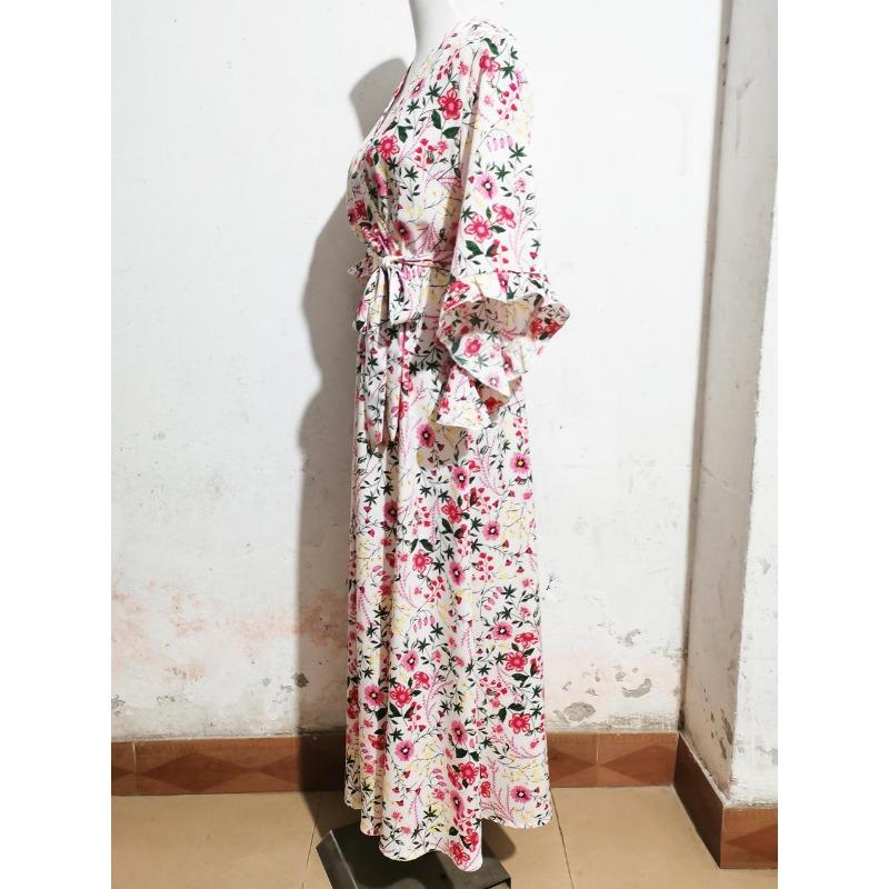 Women's Summer Ruffle Splicing Irregular Half Sleeve V-Neck Tie Split Dresses