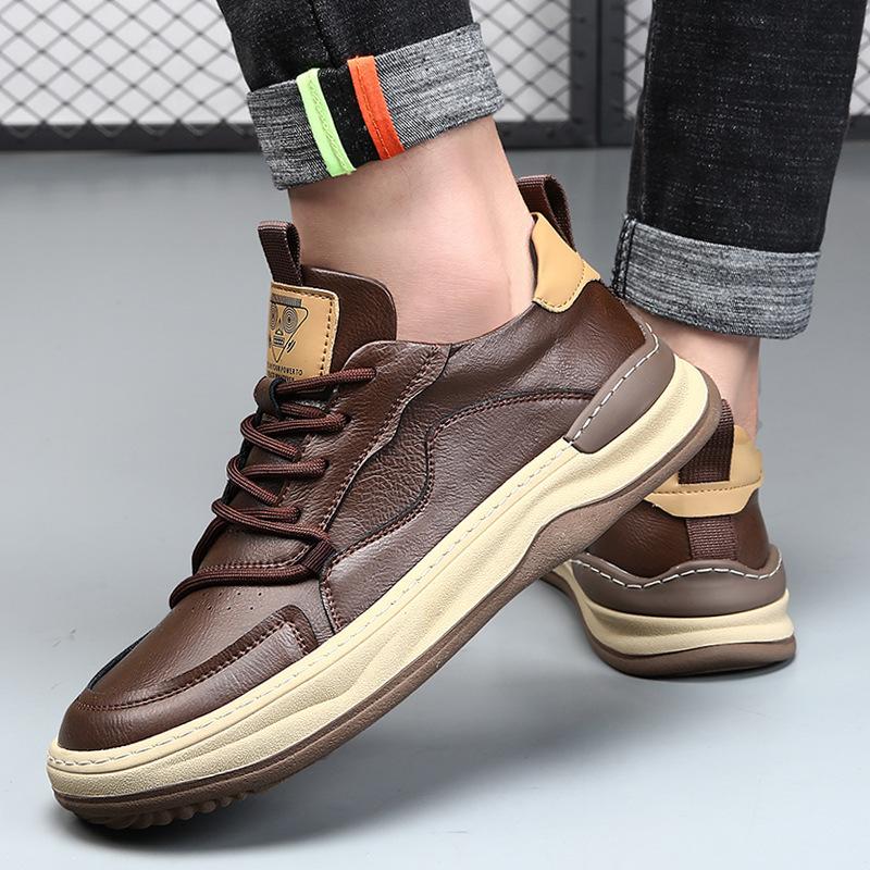 2025 autumn new men's shoes cowhide breathable European station trend versatile brown retro leather casual board shoes