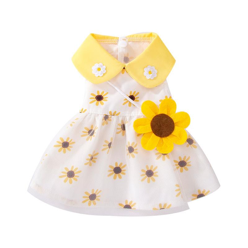 Spring and summer puppy dog three-dimensional sunflower satchel dress cat dog medium and small dog pet summer skirt