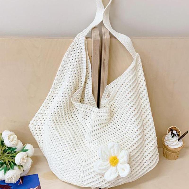 

New Large Capacity Knitted Shoulder Bag Flower Summer Beach Leisure Vacation Beach Bag Women s Daily Shopper Totes 47x2x49cm