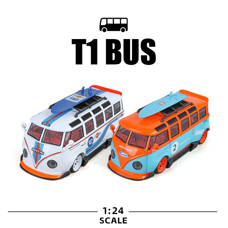 1/24 Scale T1 Bus Gulf Oil Martini Modified Alloy Metal Diecast Model Car Simulation Boutique Collection Hobbies Gifts Kids