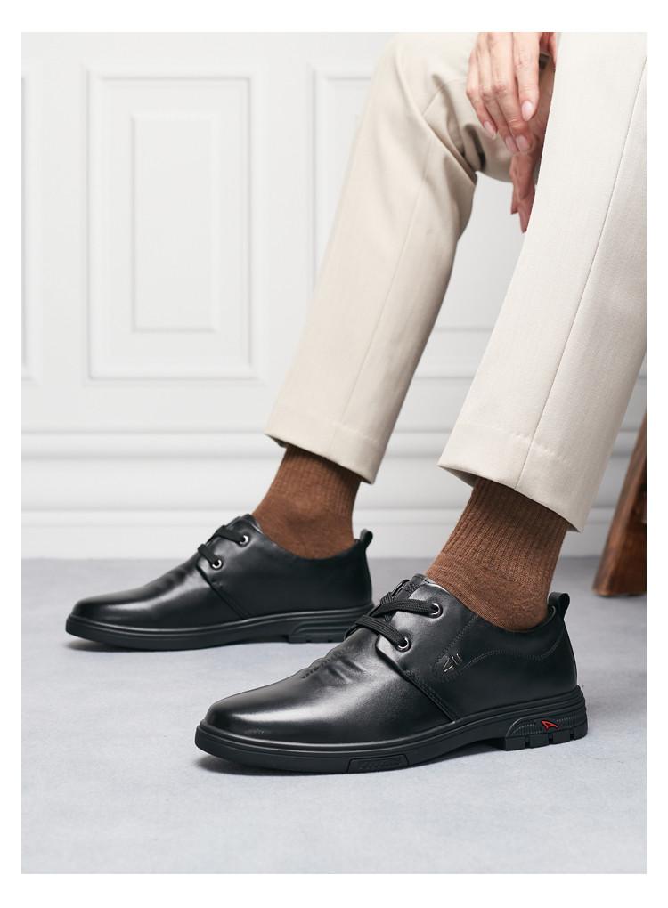 First layer cowhide men's business casual leather shoes 2026 new men's genuine leather one foot pedal all black soft sole official shoes