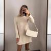 2024 Autumn Women's Solid Color Round Neck Slim Fit Long Sleeve Knit Dress